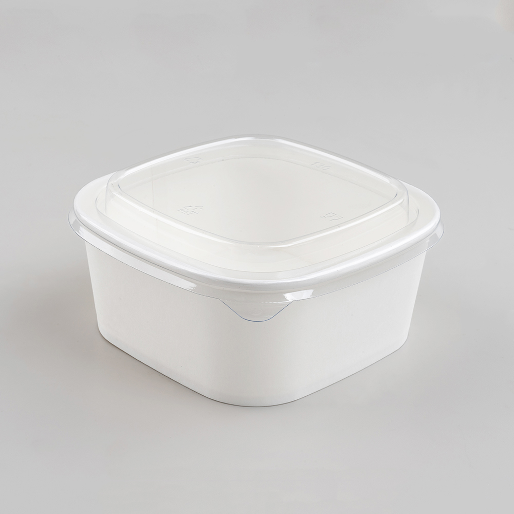 650ml Square White Cardboard Box with PET Lid